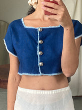 Load image into Gallery viewer, Vintage blue button up top, size S