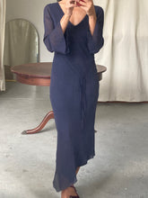 Load image into Gallery viewer, Assymetric dark blue silk Marella dress, size S/M