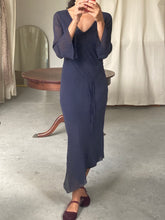 Load image into Gallery viewer, Assymetric dark blue silk Marella dress, size S/M