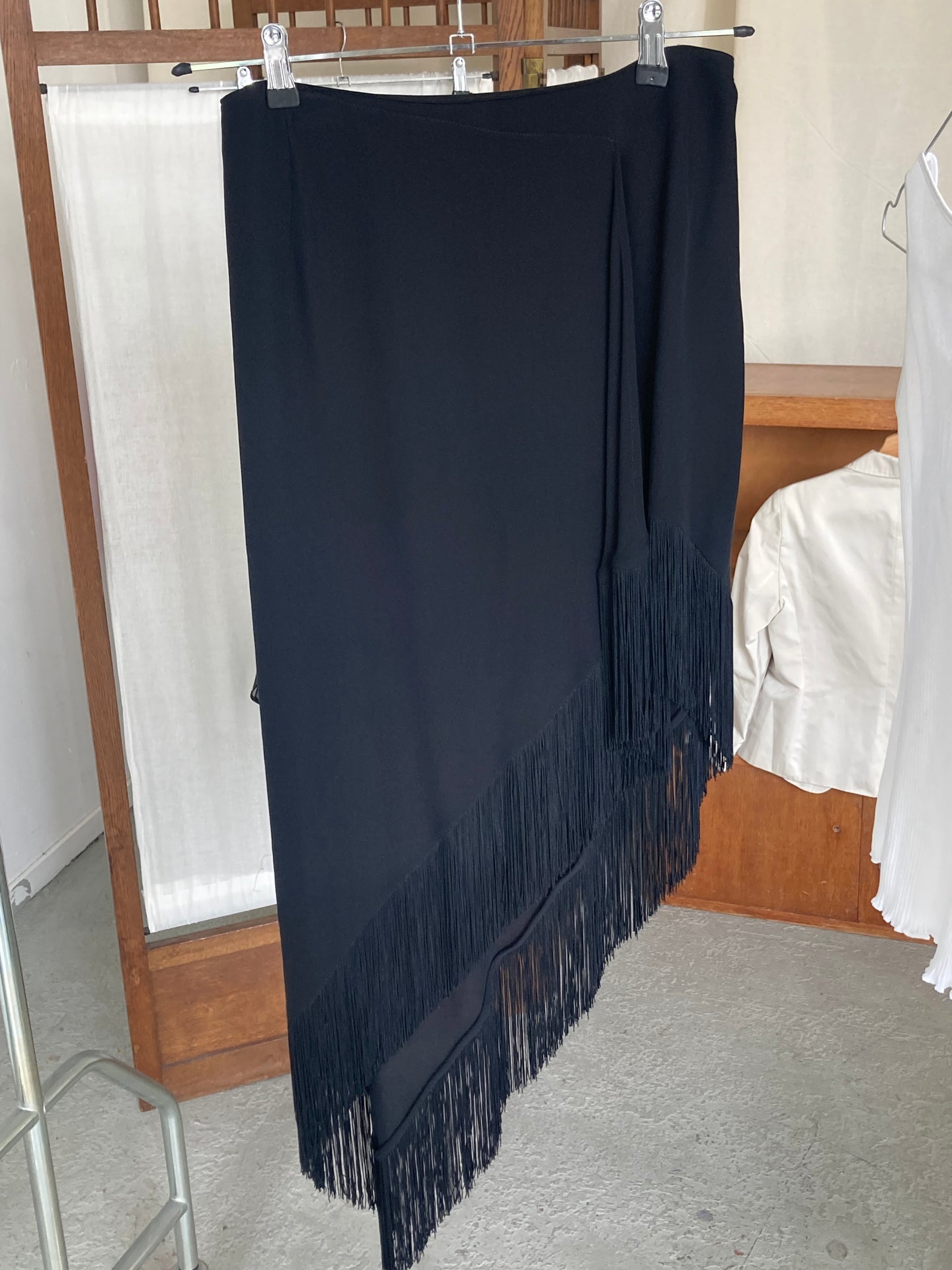 RESERVED - Vintage silk fringe skirt, size S/M