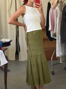 Vintage khaki silk Bluemarine midi skirt, size S/M