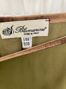 Vintage khaki silk Bluemarine midi skirt, size S/M