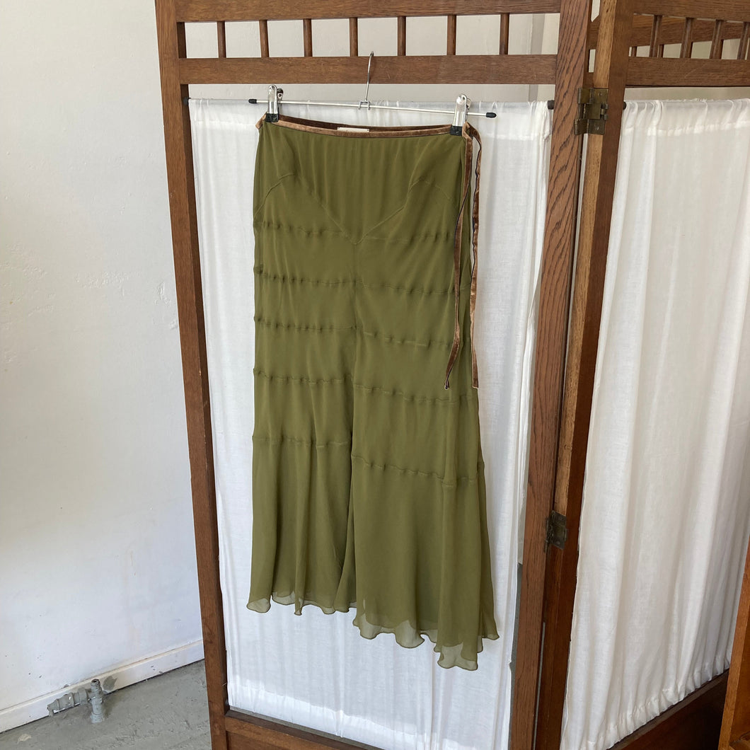 Vintage khaki silk Bluemarine midi skirt, size S/M