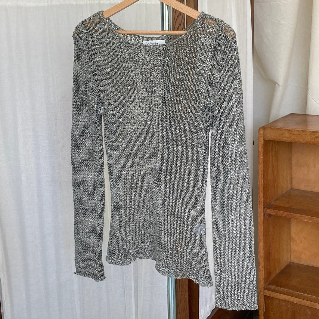 Vintage knitted silver top, size S/M