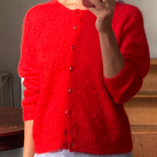 Load image into Gallery viewer, Red mohair polkadot cardigan, size M/L