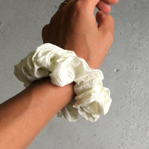 White taft silky scrunchie, handmade by YV, size S