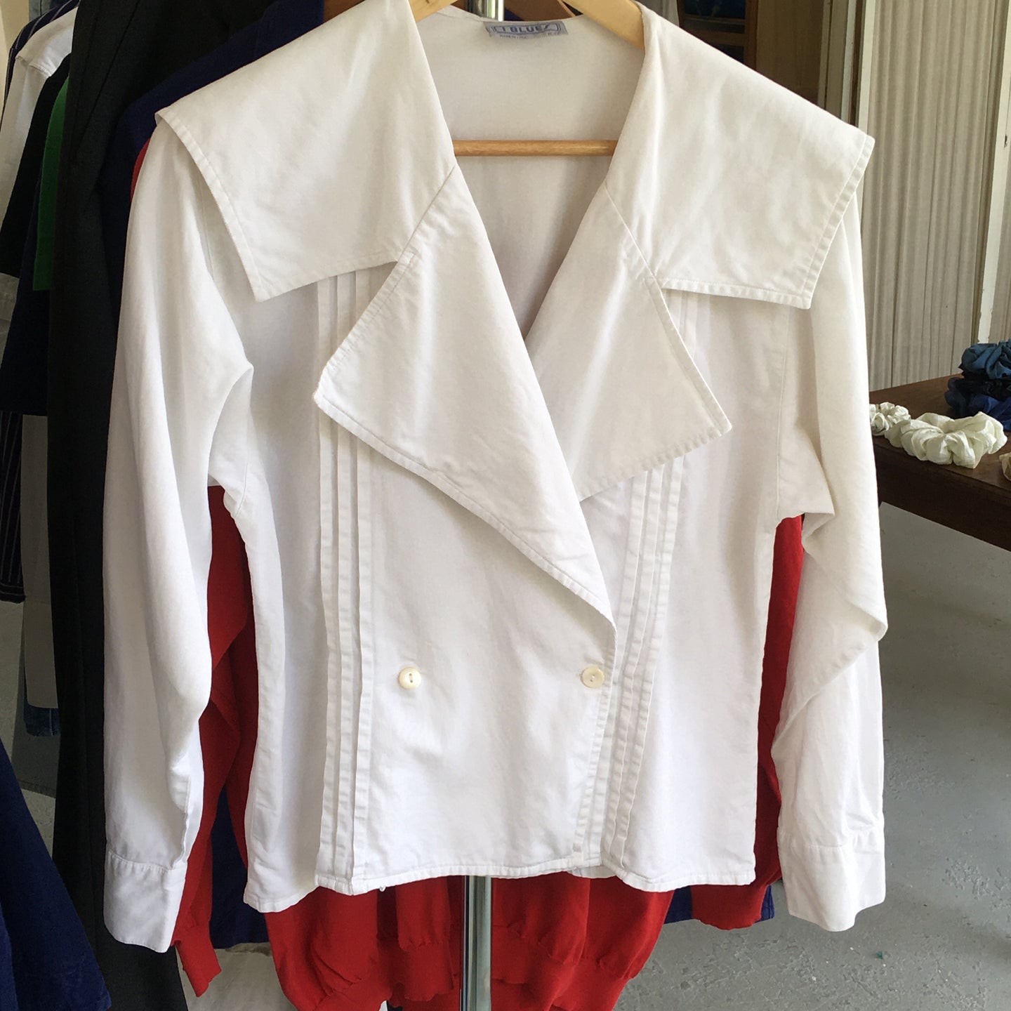 Vintage cotton blouse with oversized collar, size M