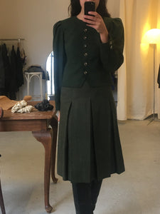 Vintage dark green wool skirt, size (X)XS