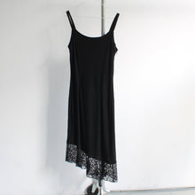 Load image into Gallery viewer, 90&#39;s black spaghetti dress with lace detail, size S/M