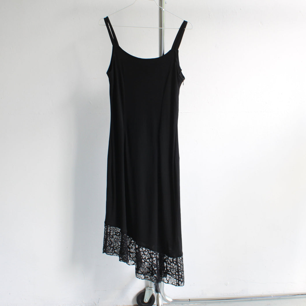 90's black spaghetti dress with lace detail, size S/M