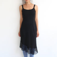 Load image into Gallery viewer, 90&#39;s black spaghetti dress with lace detail, size S/M