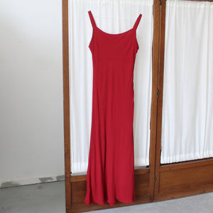 90's red rayon slip dress, size S
