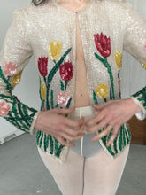 Load image into Gallery viewer, Silk jacket with sequins tulip print, size S