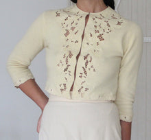 Load image into Gallery viewer, Vintage angora soft yellow cardigan, size XS