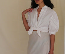 Load image into Gallery viewer, Vintage white cotton blouse with puffy sleeves, size S/M