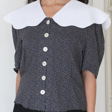 Load image into Gallery viewer, Vintage 80&#39;s polkadot blouse with wide collar, size S-M