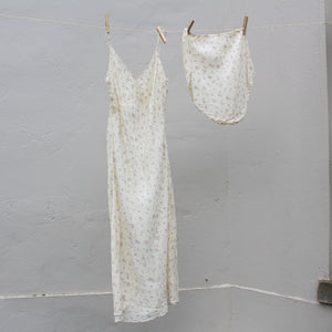 Vintage silk dress+panties floral set, size M/L