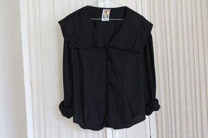 Vintage black cotton blouse with wide collar, size S-L