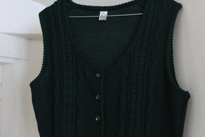 Vintage dark green button up wool vest, size M/L