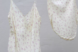 Vintage silk dress+panties floral set, size M/L