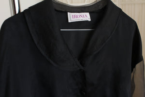 80's black blouse with sheer sleeves, size M