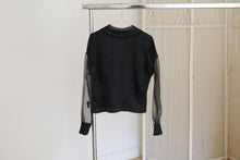 Load image into Gallery viewer, 80&#39;s black blouse with sheer sleeves, size M