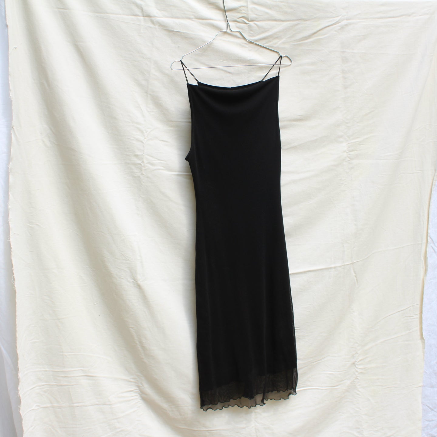 90's black midi dress with spaghetti straps, size XS/S