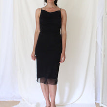 Load image into Gallery viewer, 90&#39;s black midi dress with spaghetti straps, size XS/S