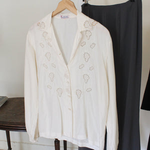 Vintage silk embroidered blouse, size L