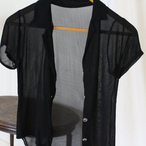 90's black sheer blouse, size XS
