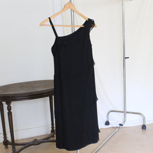 Vintage black silk asymmetrical dress, size S