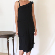 Load image into Gallery viewer, Vintage black silk asymmetrical dress, size S