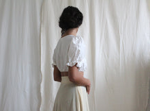 Load image into Gallery viewer, Vintage white crop top with puffy sleeves, size M