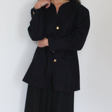 Load image into Gallery viewer, Vintage dark blue wool jacket with golden buttons, size S-L