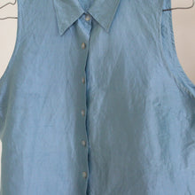 Load image into Gallery viewer, Vintage steel blue silk blouse, size L