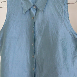 Vintage steel blue silk blouse, size L