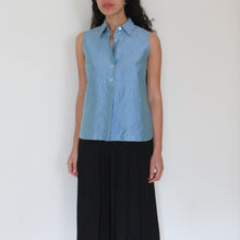 Load image into Gallery viewer, Vintage steel blue silk blouse, size L