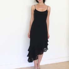 Load image into Gallery viewer, Vintage black assymetrical slip dress, size S