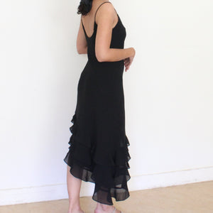Vintage black assymetrical slip dress, size S