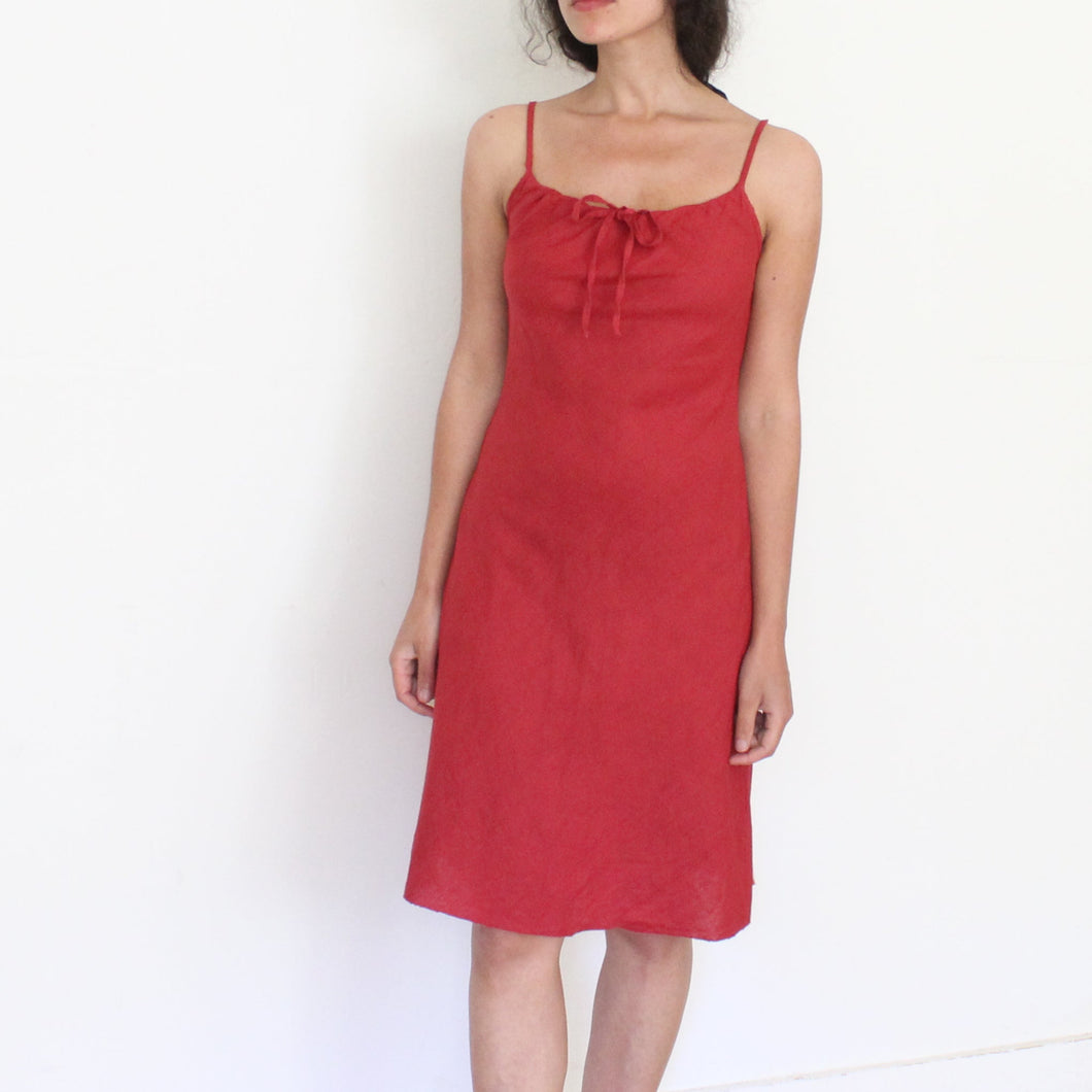 00's red linen slip dress, size S