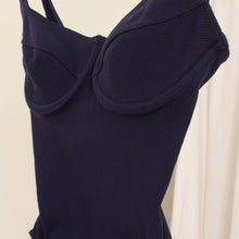 Load image into Gallery viewer, Vintage Wolford dark blue ribbed swimsuit, size S