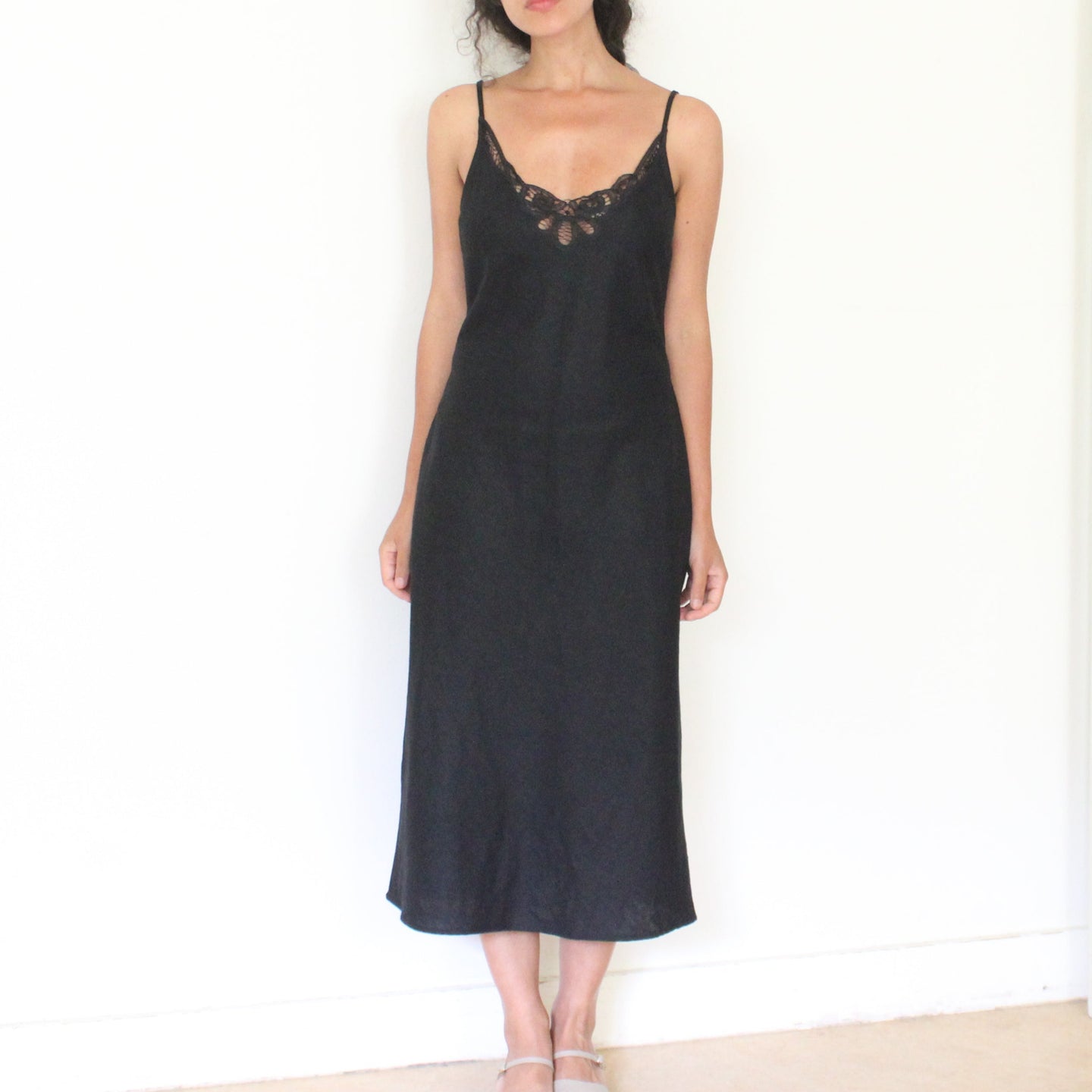 Vintage black linen dress, size S/M