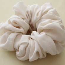 Load image into Gallery viewer, White silk scrunchie handmade by YV, size small