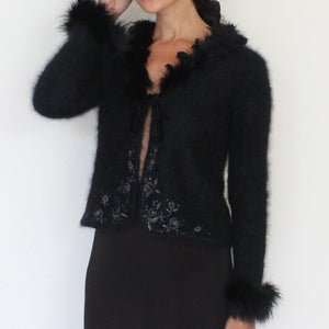Vintage angora cardigan with feather and strasss details, size S
