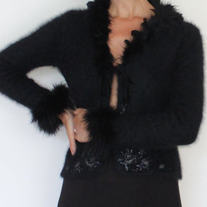 Vintage angora cardigan with feather and strasss details, size S