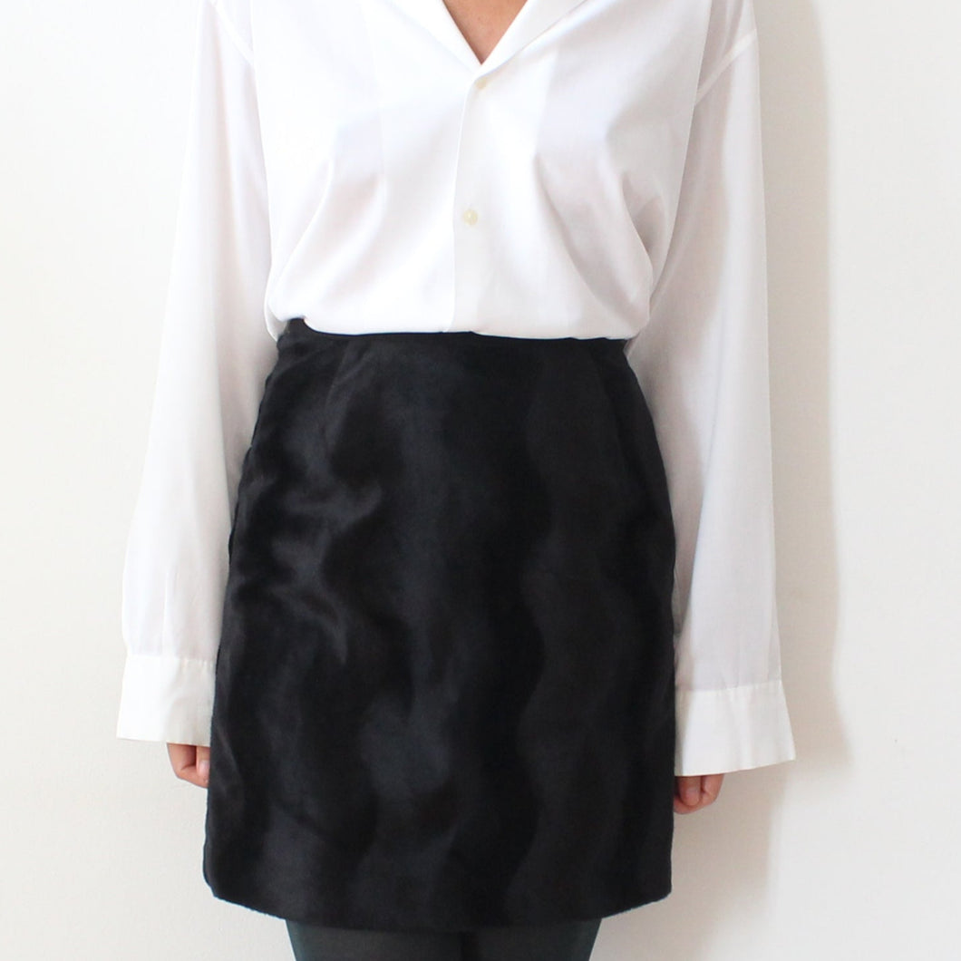 00's faux fur black mini skirt, size S
