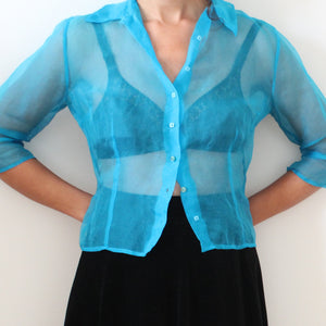 Vintage sheer turquoise blouse, size  S