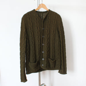 Vintage dark green wool knitted cable cardigan, size M