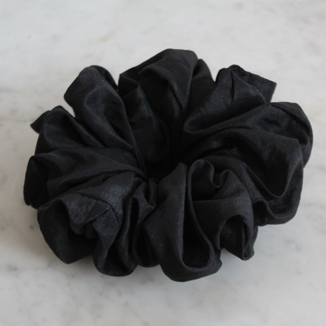 Black taft silky scrunchie handmade by YV, size M