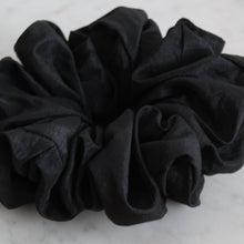 Load image into Gallery viewer, Black taft silky scrunchie handmade by YV, size M